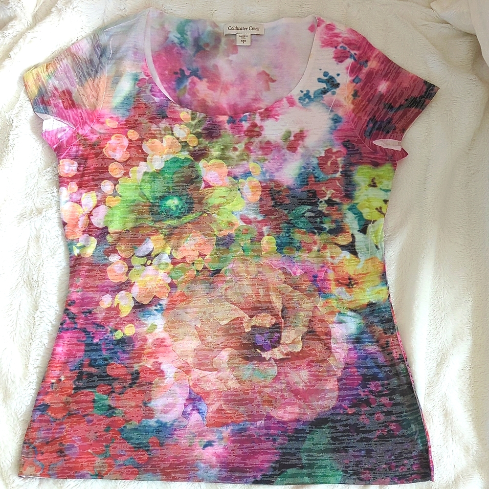 COLDWATER CREEK FLORAL TEE  XS